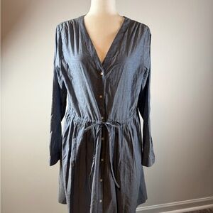 GAP Chambray Long Sleeve Button Front Fit & Flare Dress Size 14